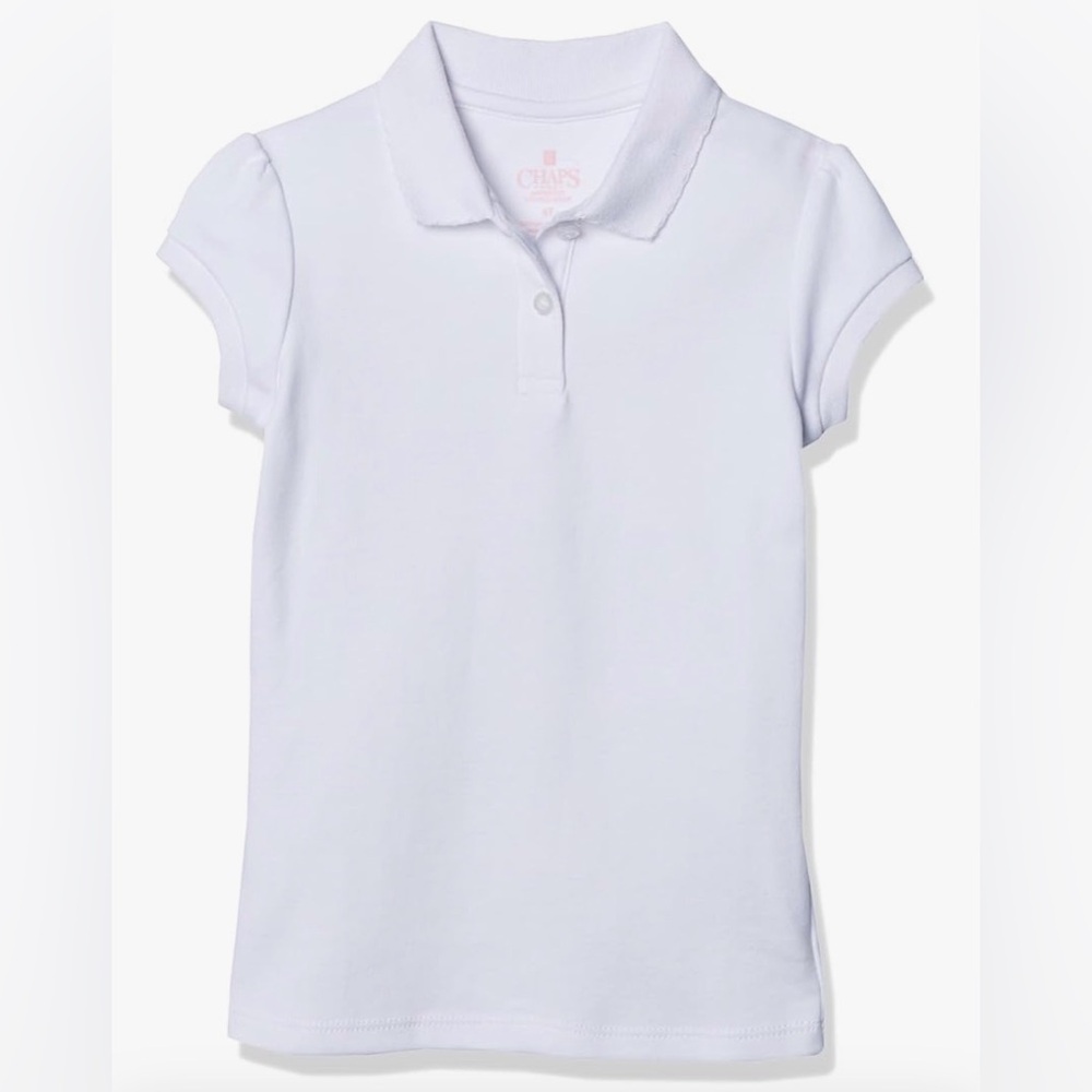353 NWT Chaps Girls School‎ Uniform Short Sleeve Interlock Polo - Size: 4/5